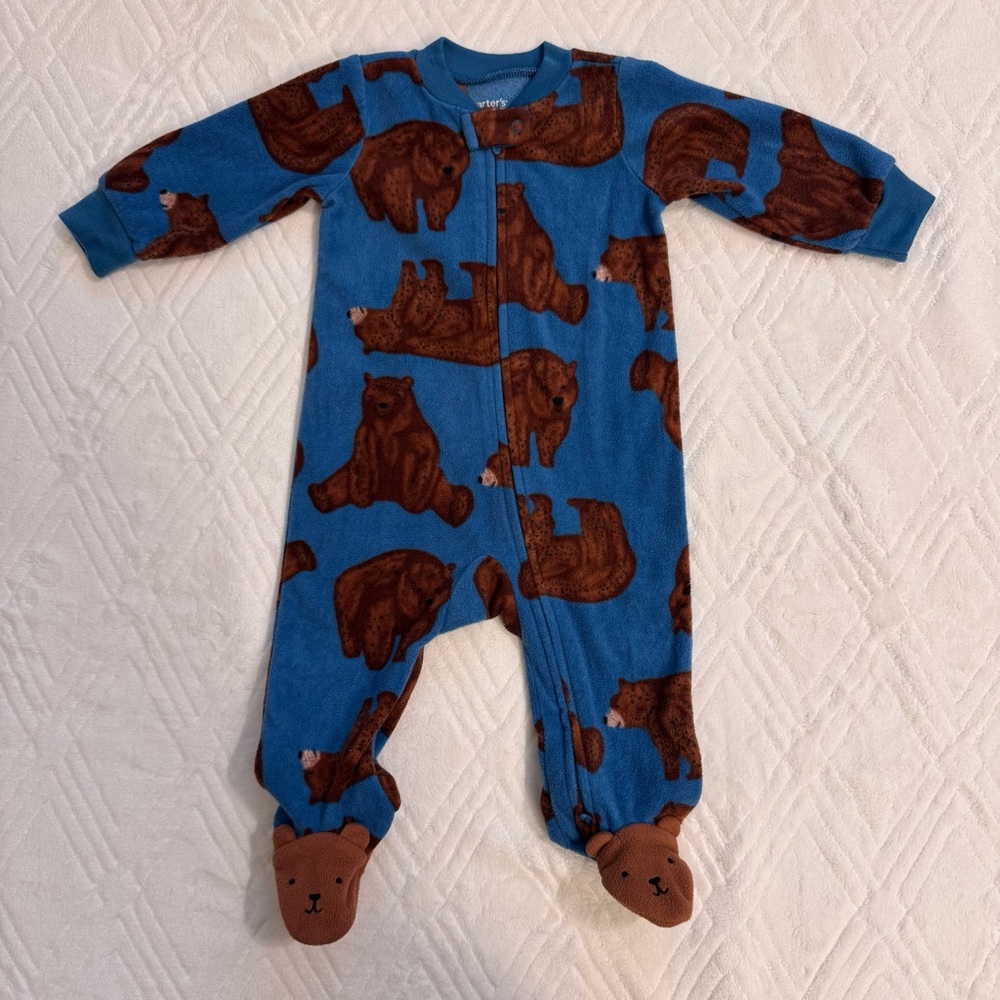 3 for $15 Carter's Blue and Brown Animal Print Fleece Onesie 6M